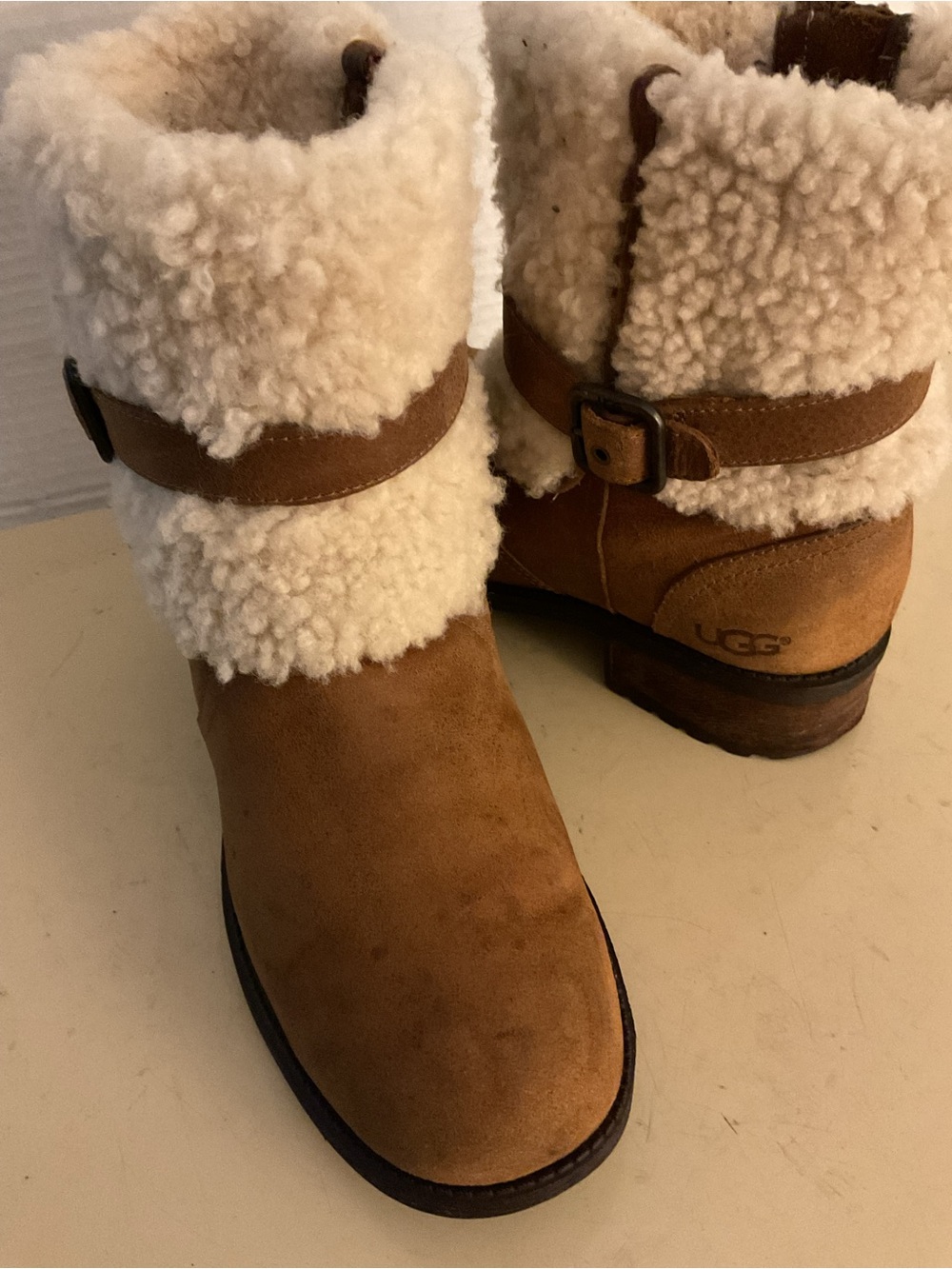 UGG Women's Chestnut nubuck leather Shearling Blayre II Boots US 7.5